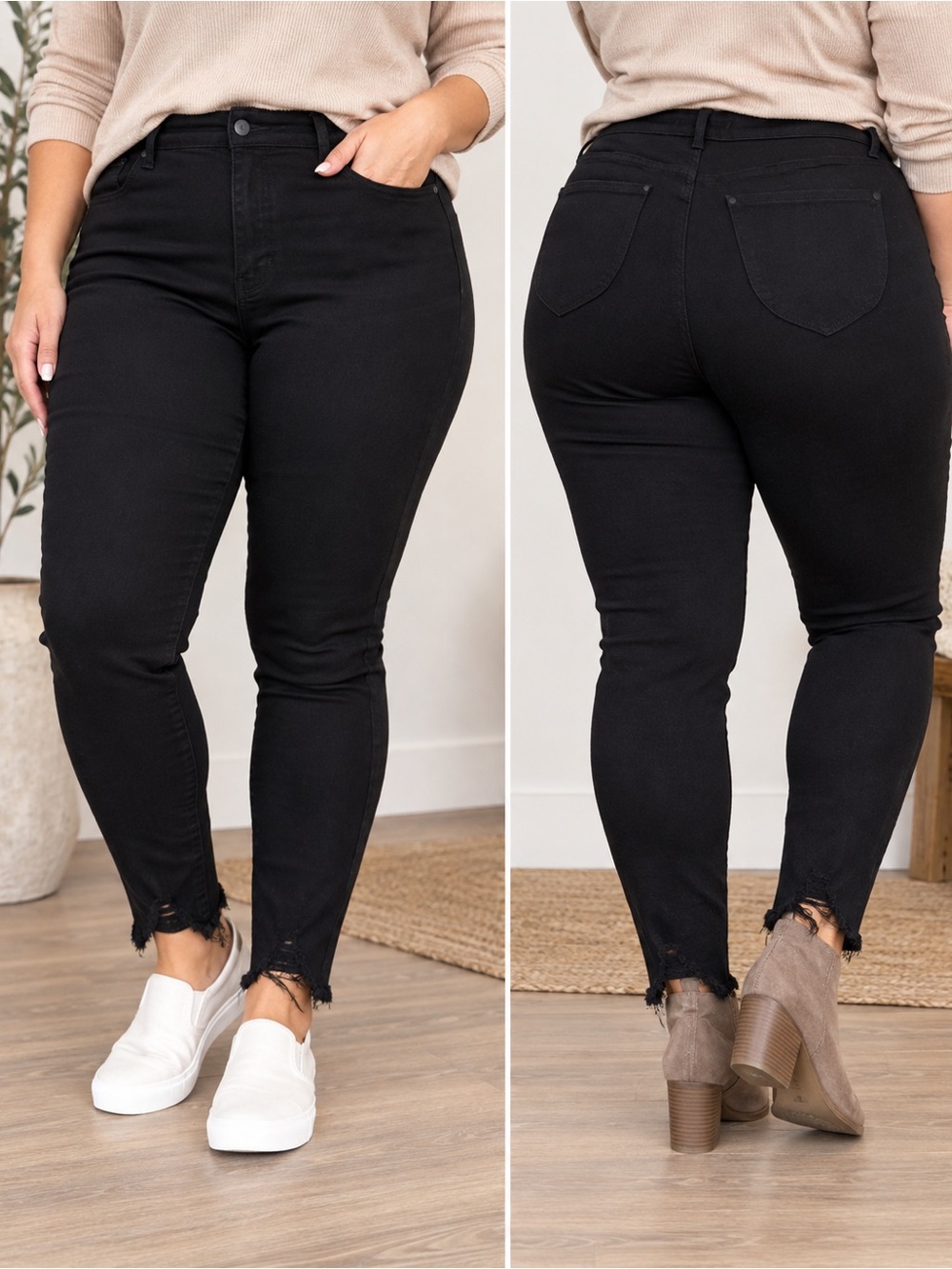 NWT Judy Blue Black High Waist Skinny Jeans 18W Raw Hem